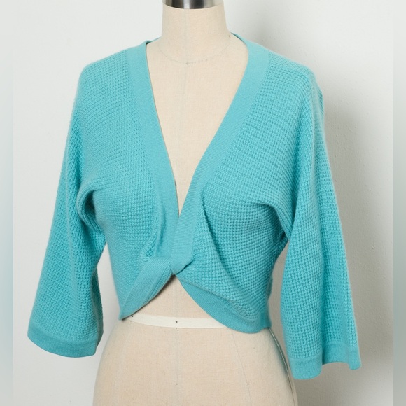 Short-Sleeve Twist-Front Sweater 100%Cashmere [NEW] - Picture 2 of 4